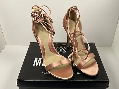 Women’s Shoes Size 4 Nude Blush Satin Sandal Ankle Lace High Heel Missguided • £12.50