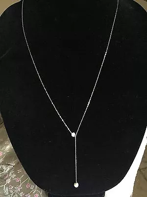 Nadri Faux Pearl Long Y-Necklace Crystal/CZ Silver-Tone Lariat • $20