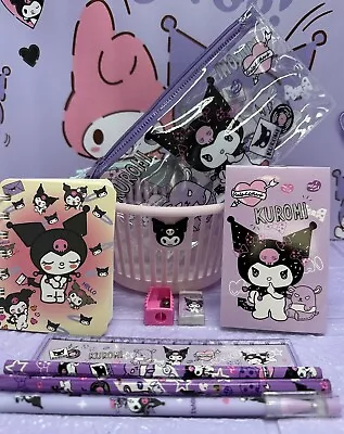 Kuromi Sanrio Bundle Basket Notebook Stationary Pencil Case Pen Rubber Ruler • $21.26