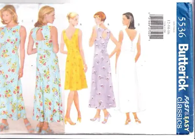 Butterick Sewing Pattern 5536 Dress 12-16 Open Back Vintage 1990s Maxi Fast Easy • £7.64