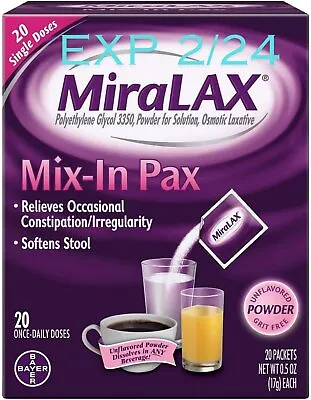 MiraLAX Mix-In Pax 0.50 Ounce 20 Packets SEE PICTURE FOR DATE • $13.49