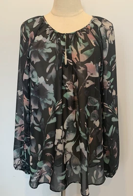 $24.95 • Buy WITCHERY Womans Black Floral Print Sheer Long Sleeved Blouse - 16