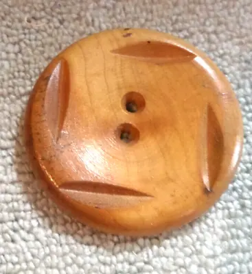 Vintage Large Carved Wood Button 1 3/4  Inch • $3