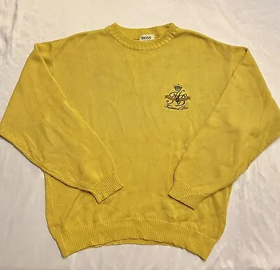 Vintage Hugo Boss Knit Sweater XL Men’s Made In Germany Original 80s Yellow Polo • $45