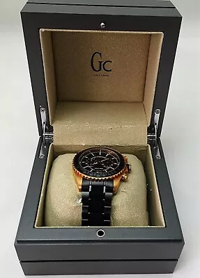 New Guess Collection Gc 47002G1 Black/Rose Gold Men's Swiss Made Watch W/ Box • £196.45