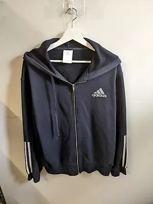 Vintage Adidas Hoodie Mens Large Blue Embroidered Three Stripe Tracksuit Top • $30