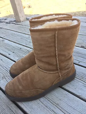 Ugg 5225 Ultra Short Tan Shearling Suede Winter Vintage Boots Size 8W Women's • $65