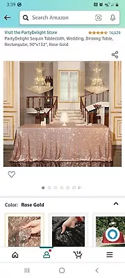 Tablecloth Rectangle Rose Gold Sequin 90 X132  Wedding Party Decor • $8