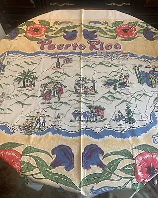 Vtg 1960’s Tablecloth Puerto Rico Wall Hanging Tapestry Rum Islands Tropical • $12.95