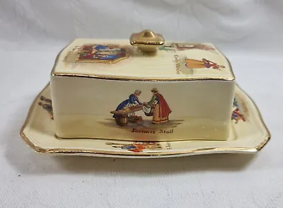 Vintage Royal Winton Grimwades Old English Markets Lidded Butter Cheese Dish • $85