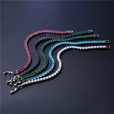 £3.35 • Buy Luxury 4mm Cubic Zirconia Tennis Bracelets Iced Out Chain Crystal Wedding Gift