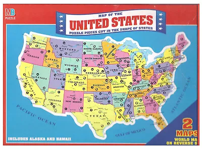 MAP OF THE UNITED STATES & WORLD MAP 2-sided Puzzle Milton Bradley 1988 $6Sh • $12.50