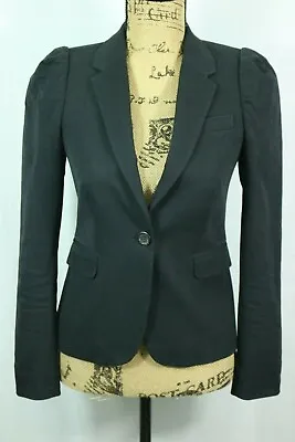 Women's J. CREW Single Button Blazer Size 0 Gathered Shoulder Cotton Matte Black • $39.95