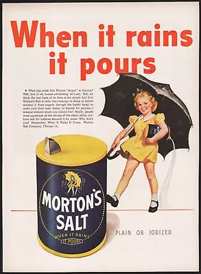 Vintage Magazine Ad MORTONS SALT From 1945 Picturing The Girl With The Umbrella • $10.39