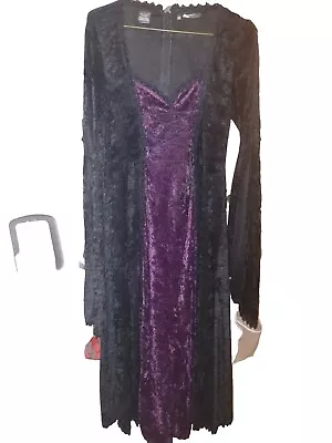 1990s Vintage Goth Dress Long Black & Purple Velvet   Begotten M • $95