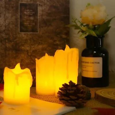 £5.99 • Buy 3 Pack Flameless Battery Power LED Pillar Candle Tea Lights Home Christmas Decor