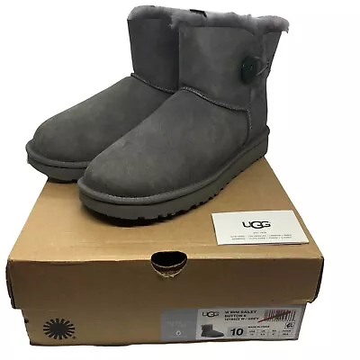 UGG Women's Sz 10 Mini Bailey Button II Short Suede Ankle Boot Grey - SEE PICS! • $125