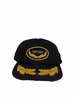 Vintage 80’s CAPTAIN Patch Black Snapback Trucker Hat • $17.49