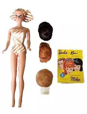 Vintage 'FASHION QUEEN' Barbie Doll W/3 Wigs On Stand +Orig. Booklet_Mattel 1962 • $115.95