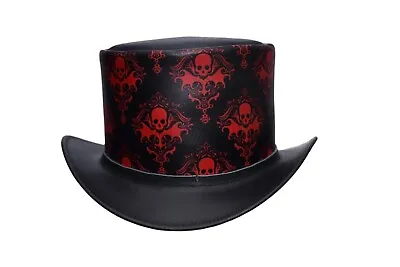 Top Hat Leather Black Top Hat Steampunk Hat Gothic Hat Victorian Hat Biker Hat • $71.94