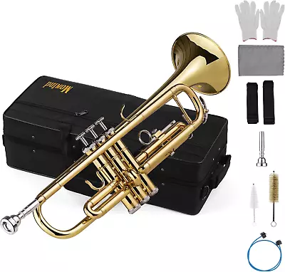 Trumpet B Flat Standard Student Bb Key Brass Gold Lacquer Trumpet With Hard Case • $175.99