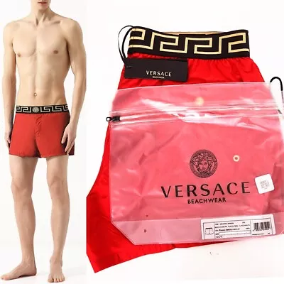 7 US XL NEW $375 VERSACE Men's Red BAROCCO FLORAL PRINT MESH LINING SWIM SHORTS • $195