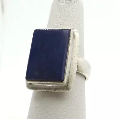 Sterling Silver Lapis Lazuli Ring Bold Large Rectangle Vintage 11gr • $79