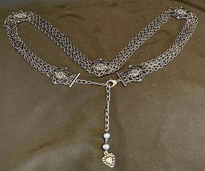 VTG Silver Metal Flower Medallion Chain Belt Size Small-Medium Fits 36  - 40.5  • $19.99