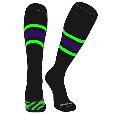 Striped OTC Baseball Softball Football Socks (B) Black Neon Green Purple • $15.99