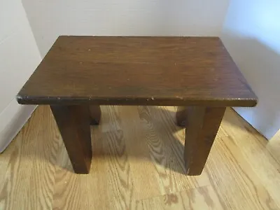Vintage Solid Wood Handcrafted Footstool Step Plant Stand Farmhouse Signed 16  W • $48