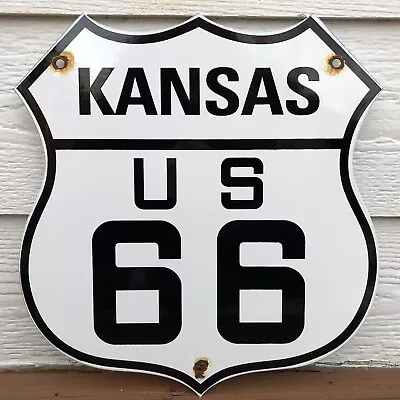 Vintage Us Route 66 Kansas United States Porcelain Metal Gas & Oil Sign • $29.99