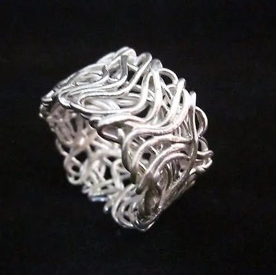 $18 • Buy Fine Silver Jewelry Rings Ethno Anello Argento Weave Braided Band Chaos 46029