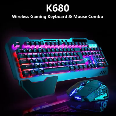 Full Size Wireless Gaming Keyboard And Mouse Combo With Rainbow LED Backlight • $42.99