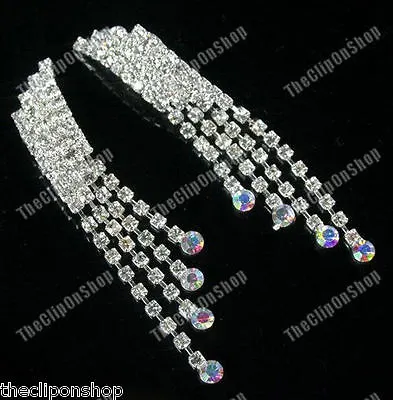 CLIP ON Diamante CRYSTAL Rhinestone 80s RETRO Long GLAM DROP EARRINGS Sparkly  • £4.50