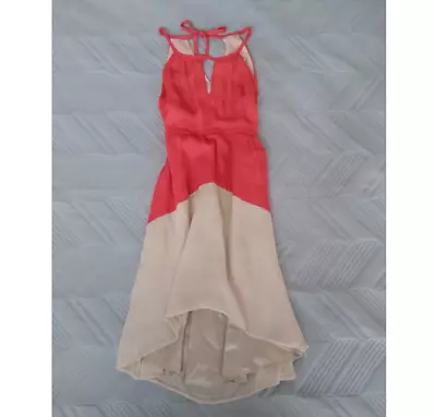 Orange Esley Halter Dress Hi Lo Asymmetrical Vintage Sundress Coral Beige S • $19.99