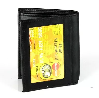 New Mens Slim Thin Bifold Leather ID Wallet Black Credit Card Window Holder Case • $7.99