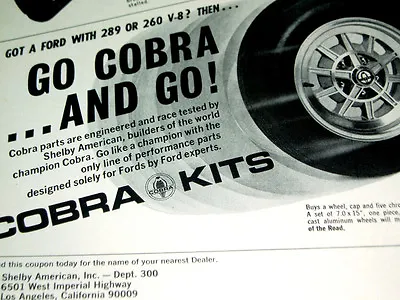 $12.99 • Buy 1967 SHELBY COBRA KITS * ORIGINAL AD *intake/valve Covers/tach/Mustang/GT/hood
