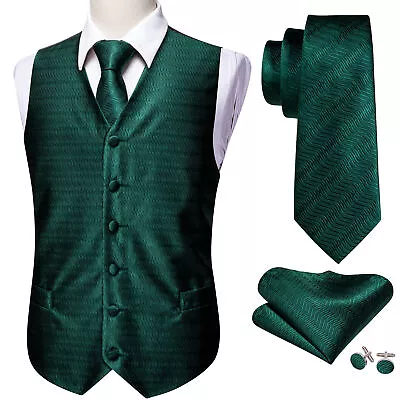 SET Vest Tie Hankie Fashion Men's Formal Dress Suit Slim Tuxedo Waistcoat Coat • $17.99