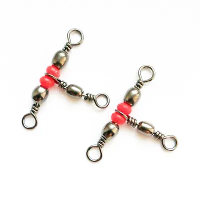 50 X #10+#12 Red Bead Triple Barrel Swivel Crossline 3 Way Fishing Free Postage • $8.99