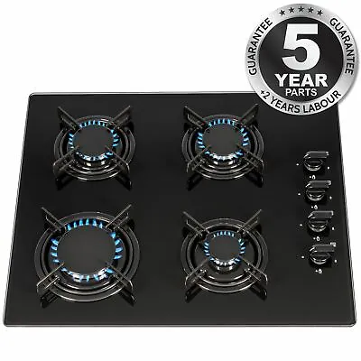 SIA GHG612BL 60cm Black 4 Burner Gas On Glass Hob With Enamel Pan Stands & FFD • £119.99