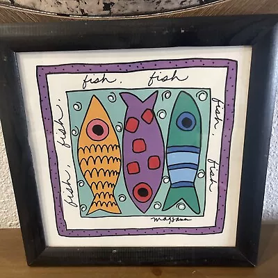 Vintage Sandra Magsamen Framed Fish Wall Print Decor 10.5 X 10.5 • $28