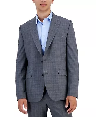 Hugo Boss Men's Wool Blend Modern Fit Check Suit Jacket 46R Grey Blue • $80