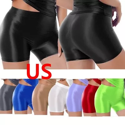 US Women's Shiny High Waisted Booty Bike Gym Workout Running Yoga Tights Shorts • $9.29