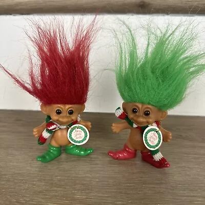Merry Little Trolls Russ 3  Christmas Dolls Santa's Elf Green Red Hair Scarf NWT • $23.99