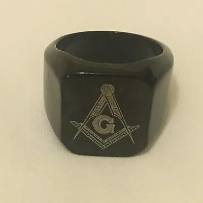 $9.95 • Buy  Masonic Free Mason Ring  Black Etched Solid Stainless Steel 
