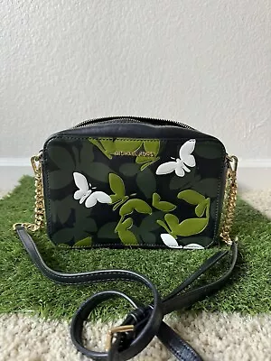 Michael Kors Green & Camo Butterfly Stud Gold Purse Bag • $45