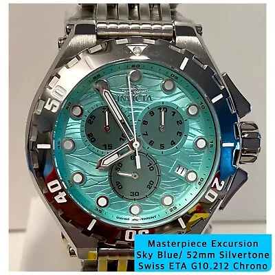 Sky Blue Masterpiece ETA Chrono 52mm SLVR Bracelet EXCURSION Invicta Mens Watch • $399