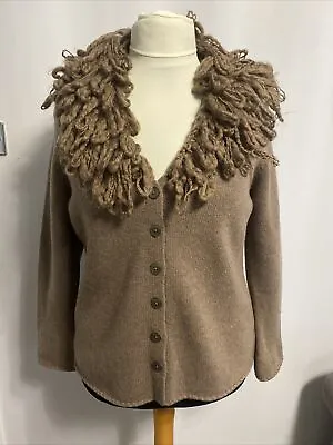 Boden Cardigan Size 20 100% Wool Brown Fawn Melange 2006 Loop Stitch Collar BNWT • £42.04