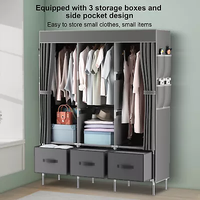 Large Fabric Canvas Wardrobe With Hanging Shelving Clothes Storage Cupboard • £27.99