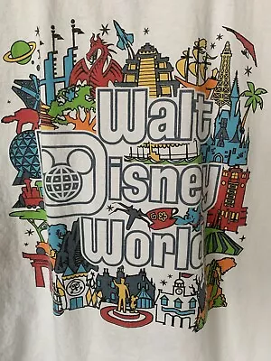 Walt Disney World Graphic Collage Attraction List White TShirt XL • $10